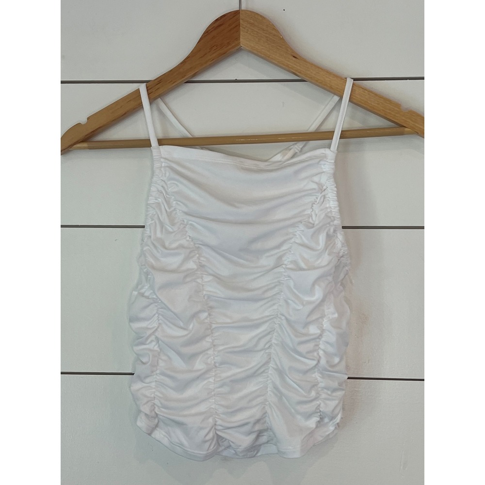 Free People Movement Ruched Tank Top White Strappy Back Activewear Small y 2k‎